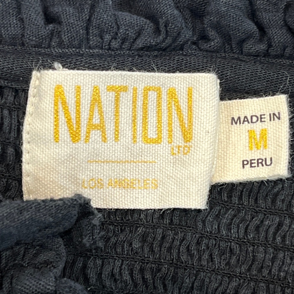 Nation LTD Abrielle Femme Cut-Out Top Womens M Black Smocked Puff 3/4 Sleeve - Picture 8 of 8